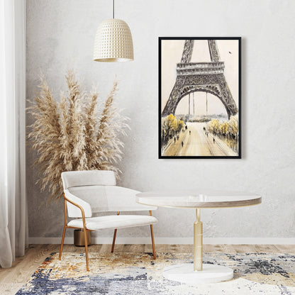 Toile Tour Eiffel avec oiseaux - Décoration murale grise pour chambre à coucher