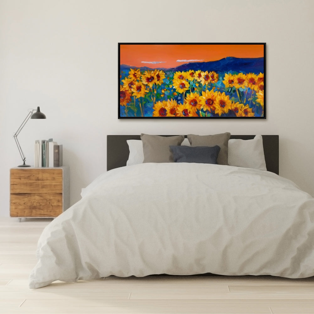 Tournesols à l'aube | Toile encadrée florale - Décoration d'intérieur