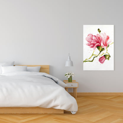 Romantic Magnolia Flowers Canvas - Floral Bedroom Wall Art
