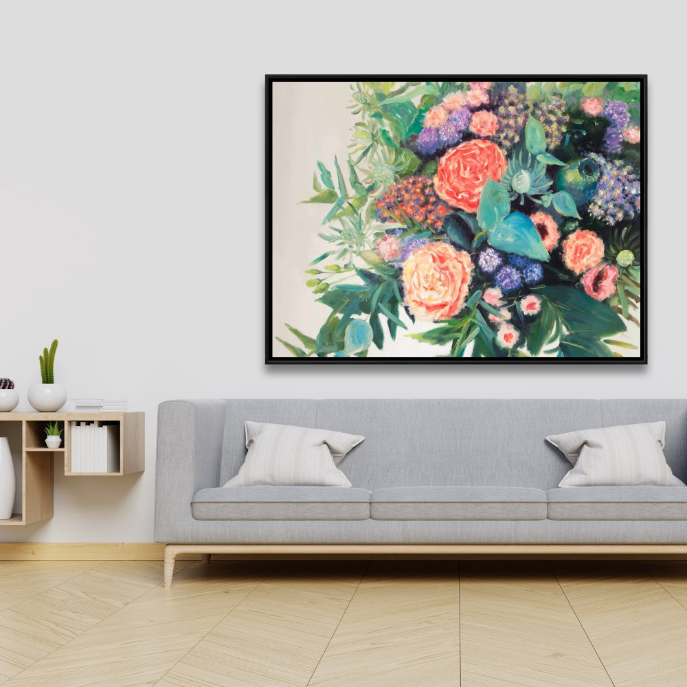 Toile verte « Mélodie de fleurs » – Décoration murale moderne pour chambre à coucher