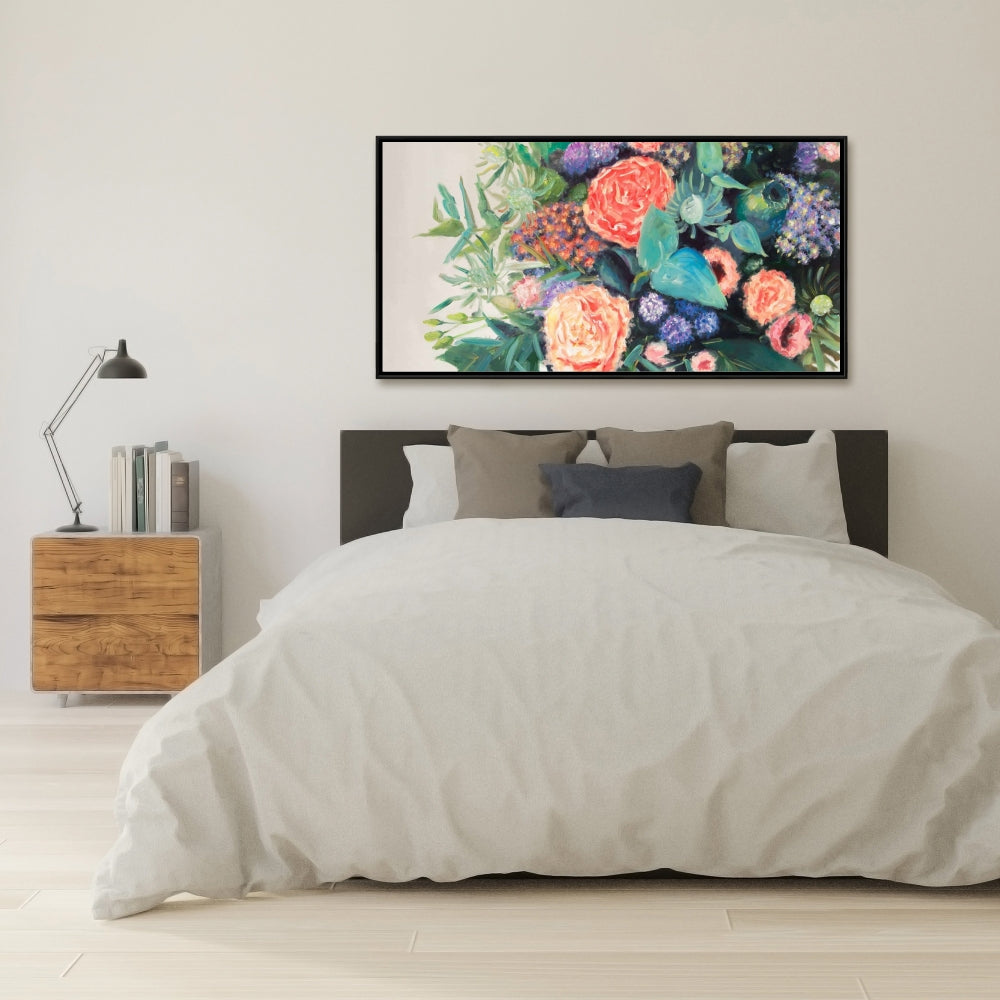 Toile verte « Mélodie de fleurs » – Décoration murale moderne pour chambre à coucher