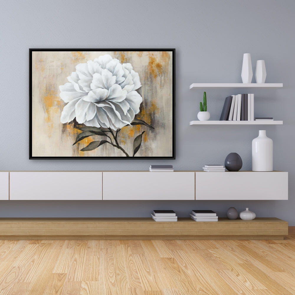 White Peony Floral Canvas - Botanical Living Room Decor
