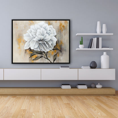 White Peony Floral Canvas - Botanical Living Room Decor