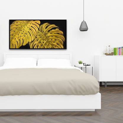 Toile Monstera jaune dorée | Décoration florale exotique pour la maison