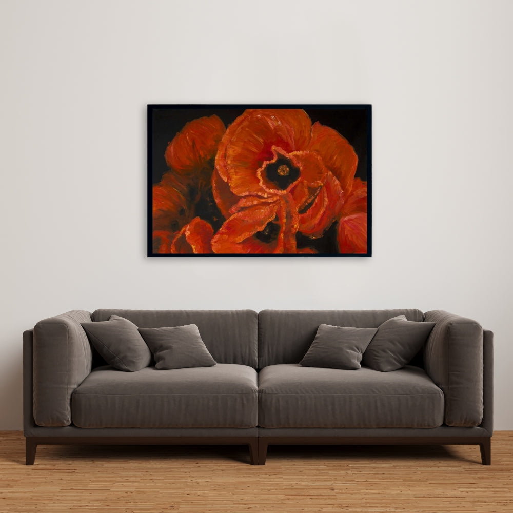 Toile encadrée botanique rouge - Bouquet de coquelicots pour décoration d'intérieur