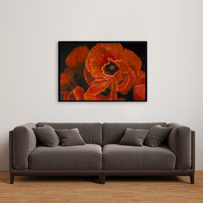 Toile encadrée botanique rouge - Bouquet de coquelicots pour décoration d'intérieur