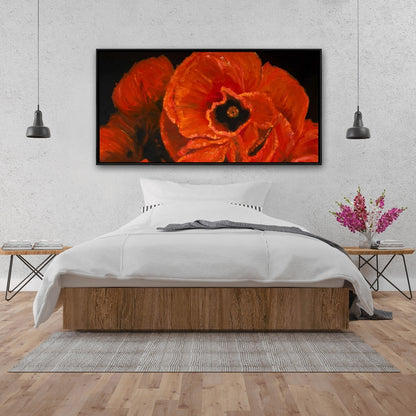 Toile encadrée botanique rouge - Bouquet de coquelicots pour décoration d'intérieur