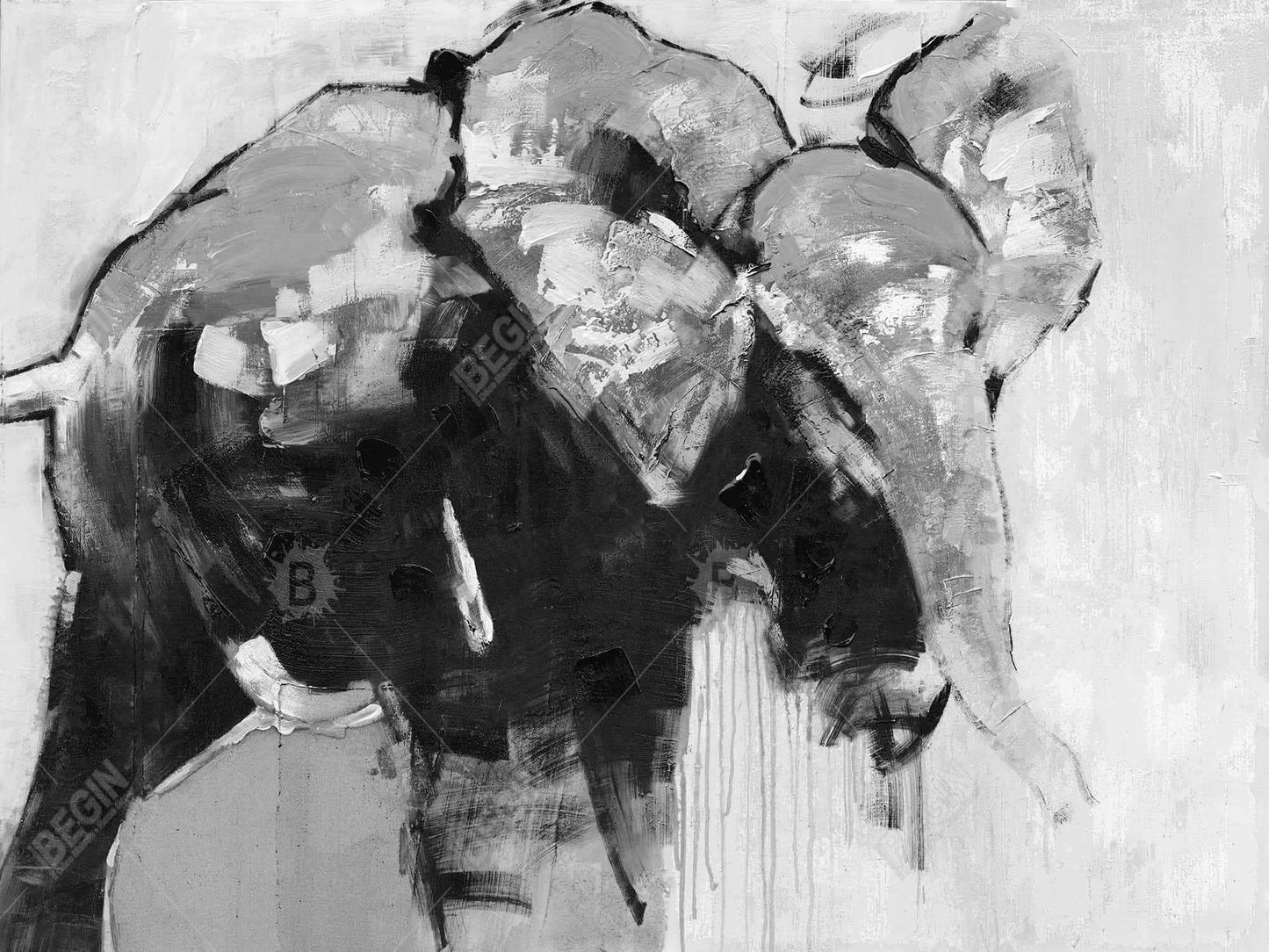 Monochrome Abstract Elephant Canvas - Gray Animal Wall Art