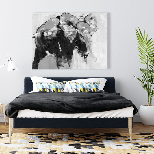 Monochrome Abstract Elephant Canvas - Gray Animal Wall Art