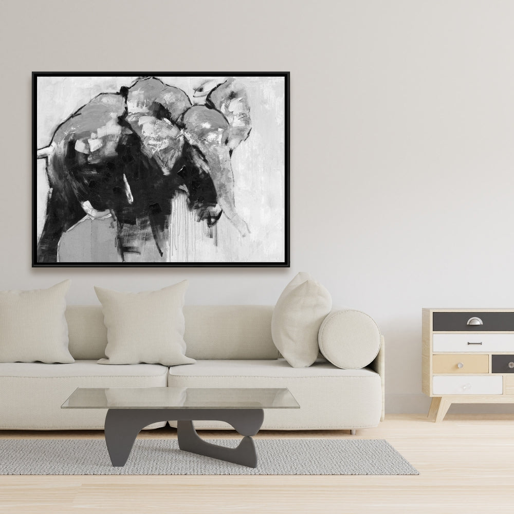 Toile monochrome abstraite représentant un éléphant – Décoration d'intérieur moderne