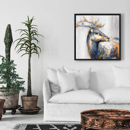 Toile Cerf doré | Décoration de chambre bleue | Art contemporain