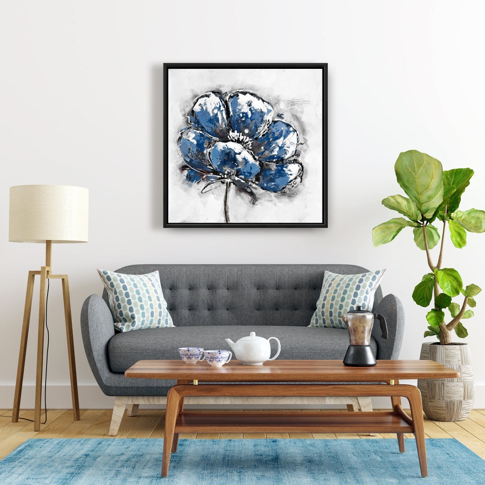 Toile bleue classique à petites fleurs | Cadre décoratif floral pour la maison