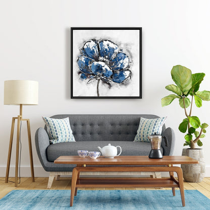 Toile bleue classique à petites fleurs | Cadre décoratif floral pour la maison