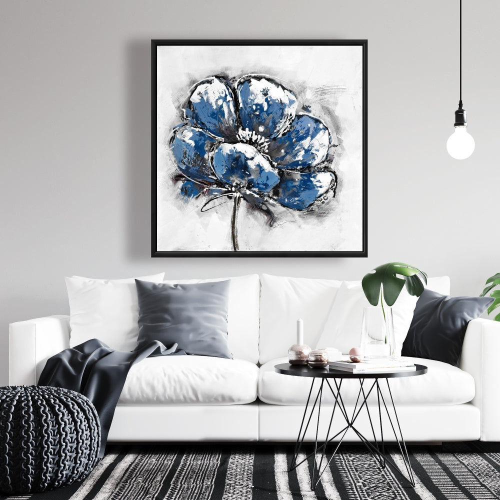 Toile bleue classique à petites fleurs | Cadre décoratif floral pour la maison