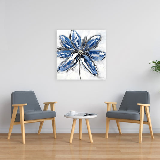 Classic Blue Botanical Canvas - Blue Petal Bedroom Decor