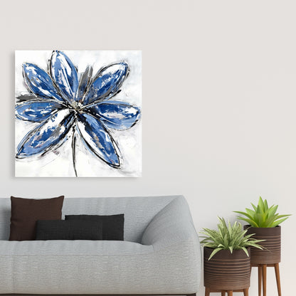 Classic Blue Botanical Canvas - Blue Petal Bedroom Decor
