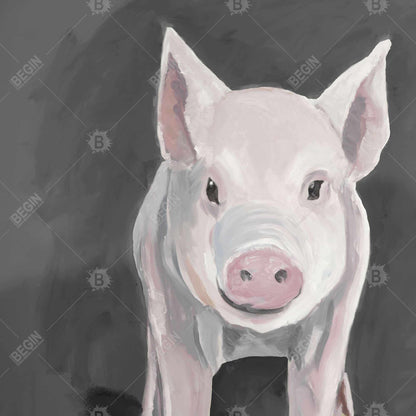 Toile encadrée grise Petit Porcinet | Décoration de salon animalière