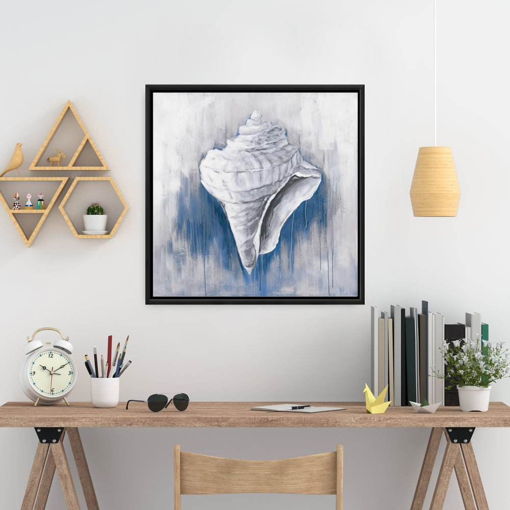 Blue Conical Shell Canvas | Coastal Home Decor Wall Art