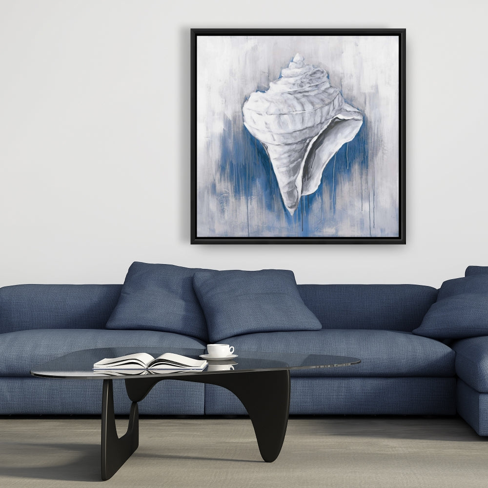 Blue Conical Shell Canvas | Coastal Home Decor Wall Art