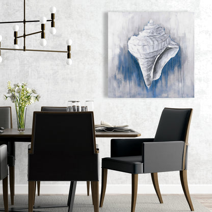 Blue Conical Shell Canvas - Coastal Bathroom Decor Artwork
