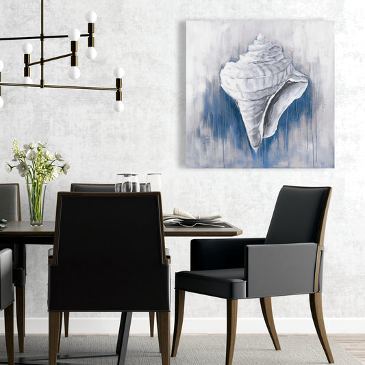 Blue Conical Shell Canvas - Coastal Bathroom Decor Artwork