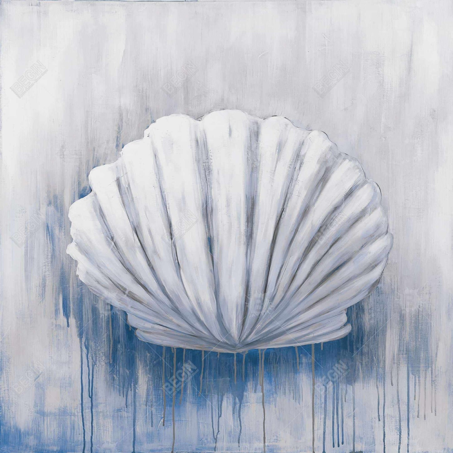 Blue Feston Shell Coastal Canvas | Classic Blue Home Decor