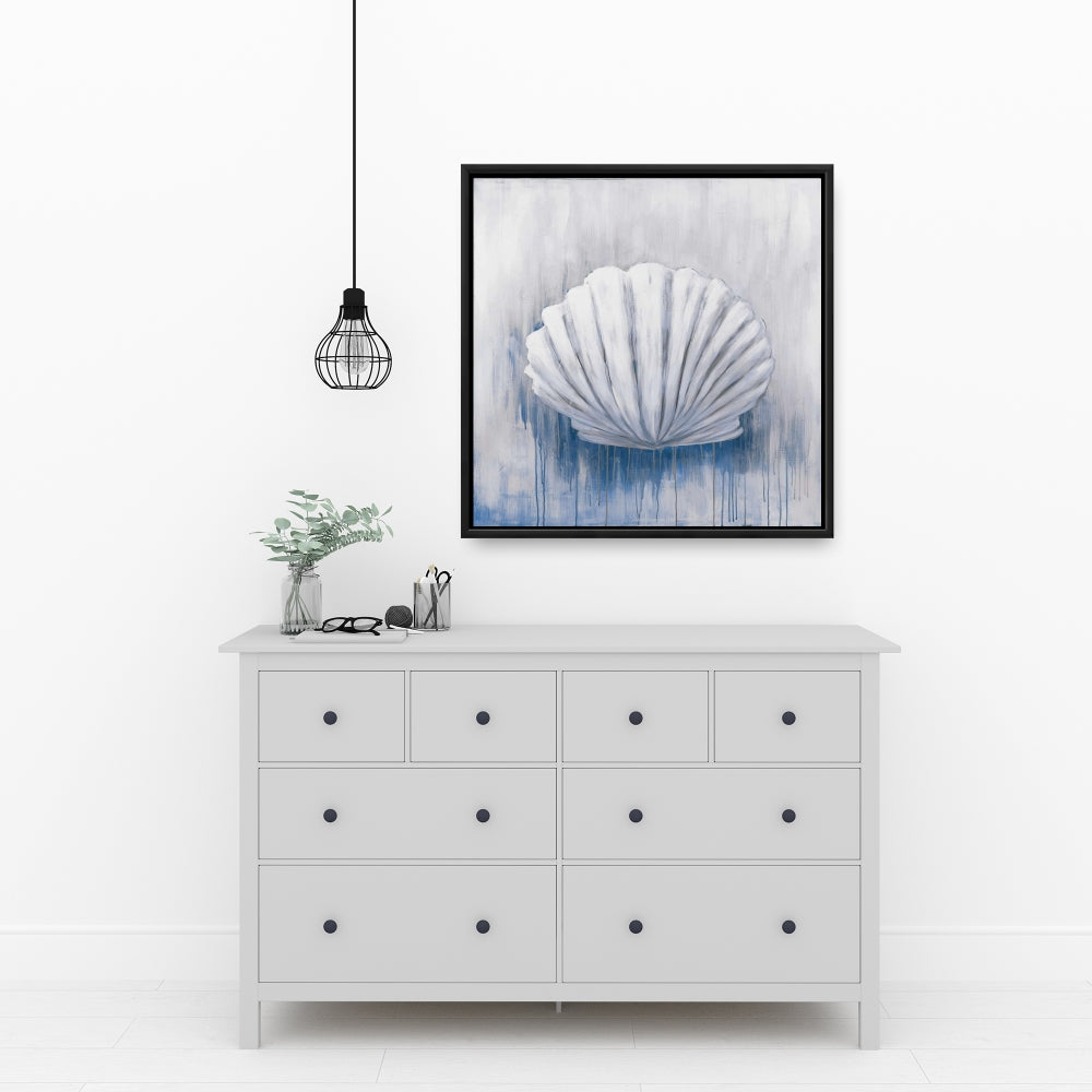 Blue Feston Shell Coastal Canvas | Classic Blue Home Decor