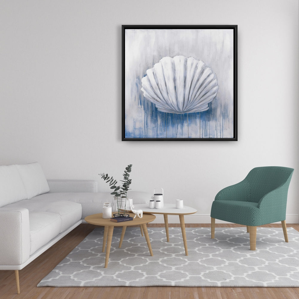 Blue Feston Shell Coastal Canvas | Classic Blue Home Decor