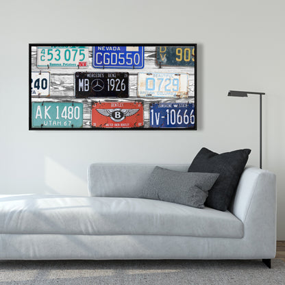 Vintage Plates Registration Canvas | Blue Framed Home Decor