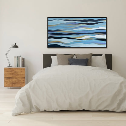 Blue Sweep Framed Canvas | Contemporary Bathroom Decor Art
