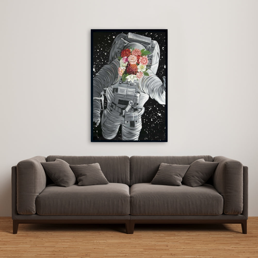 Toile « Rêver de l'espace » | Décoration murale encadrée grise