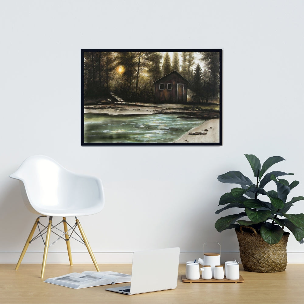 Cabane en forêt | Toile encadrée rustique pour décoration de caverne d'homme