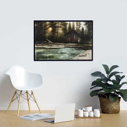 Cabane en forêt | Toile encadrée rustique pour décoration de caverne d'homme