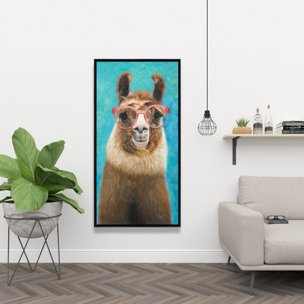 Toile de lama adorable – Décoration de chambre encadrée marron