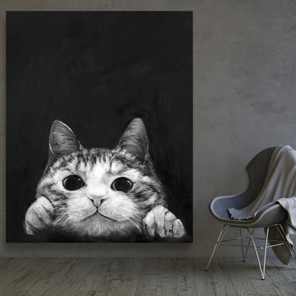 Curious Cat Monochrome Canvas - Stylish Home Decor for Pets