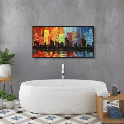 Colorful Cityscape Bedroom Cities Building Framed Canvas Decor