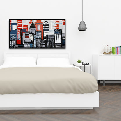 Geometric Urban Landscape Canvas | Blue Bedroom Wall Art