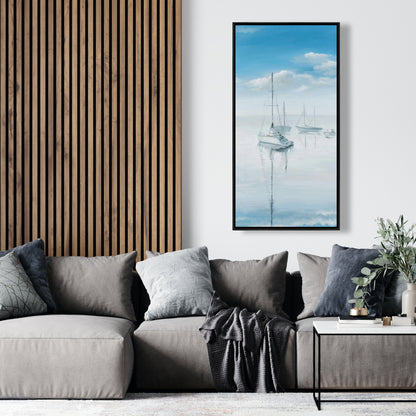 Sailboats on Quiet Lake Framed Canvas - Coastal Bedroom Decor