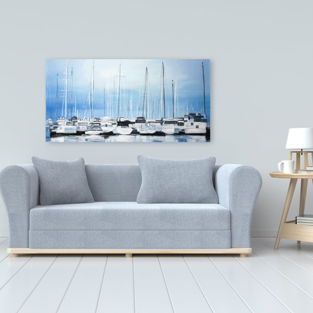 Boats at the Dock Blue Canvas - Boat Bedroom Home Decor