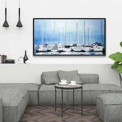 Boats at the Dock Canvas | Boat Blue Marine Home Decor