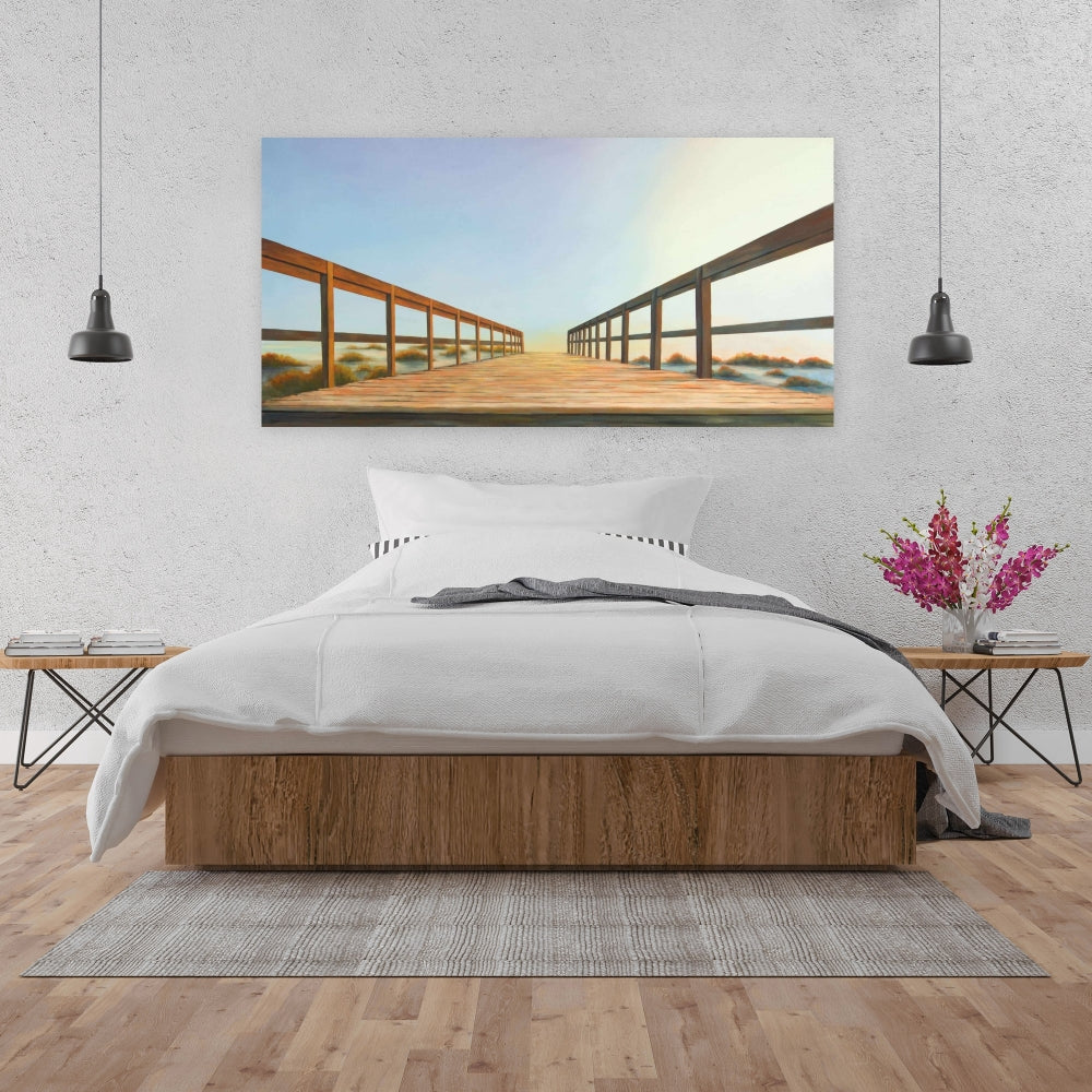 Footbridge Coastal Canvas | Marine Bathroom Decor Wall Art