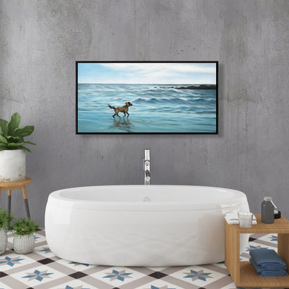 Toile « Chien sur la plage » bleu | Décoration murale