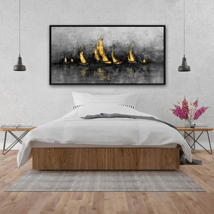Toile de voiliers dorés | Décoration murale abstraite moderne pour chambre à coucher