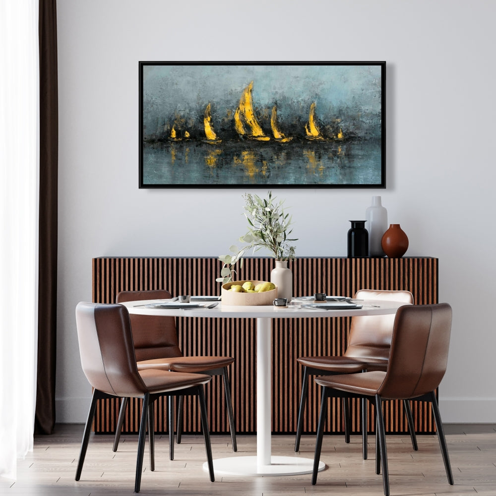 « Mettez les voiles » – Toile encadrée abstraite bleue contemporaine