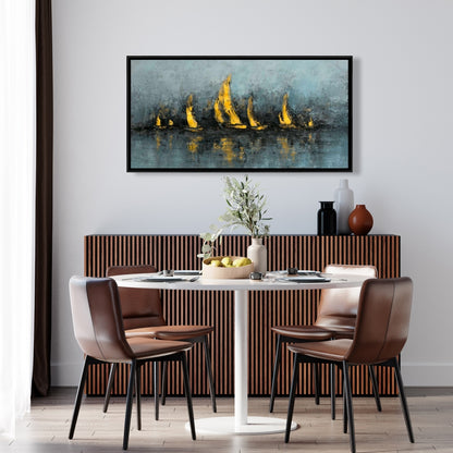 « Mettez les voiles » – Toile encadrée abstraite bleue contemporaine