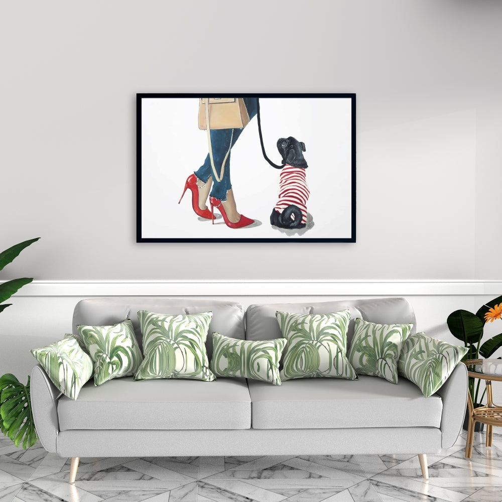 Toile « Best Friends Fashion » bleue avec animaux de compagnie | Décoration de chambre