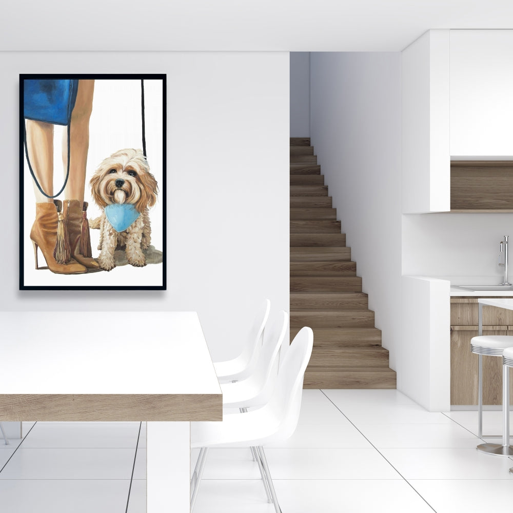 Toile à la mode représentant un chien Cavoodle - Décoration d'animaux bleus