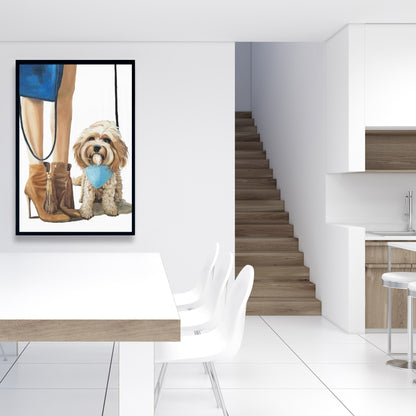 Toile à la mode représentant un chien Cavoodle - Décoration d'animaux bleus