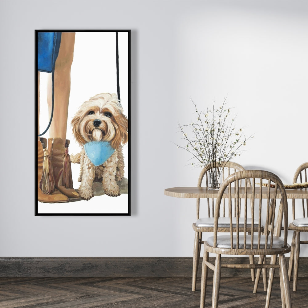 Toile à la mode représentant un chien Cavoodle - Décoration d'animaux bleus