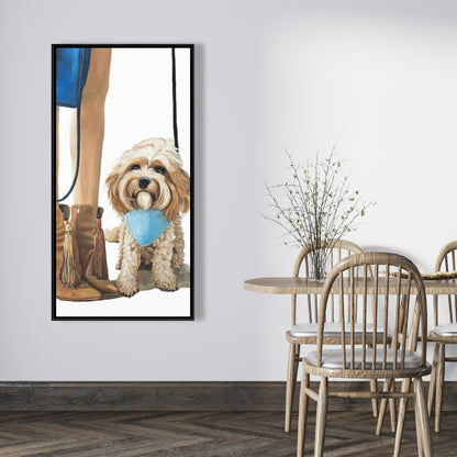 Toile à la mode représentant un chien Cavoodle - Décoration d'animaux bleus